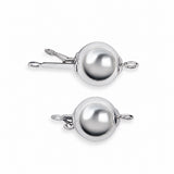 White gold ball clasp shown open and closed for the Tahitian pearl necklace