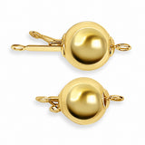Yellow gold ball clasp shown open and closed for the Tahitian pearl necklace