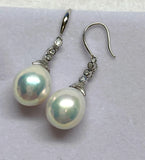 Ultra Luster! Genuine Tear Drop Cultured White Edison Pearl Earrings, 18K White Gold Plated Sterling Silver Earring