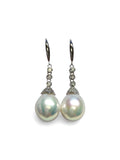 Ultra Luster! Genuine Tear Drop Cultured White Edison Pearl Earrings, 18K White Gold Plated Sterling Silver Earring