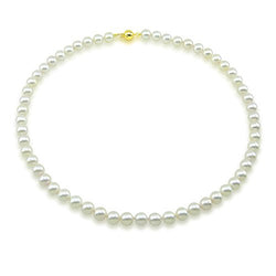 14k Yellow Gold Clasp 7.0-7.5mm White Akoya Cultured Pearl High Luster Necklace 18", AAA Quality