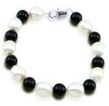 Classic 9-10mm White Freshwater Cultured Pearl & Black Onyx Necklace 18", Bracelet 7.5" and Earring Sets