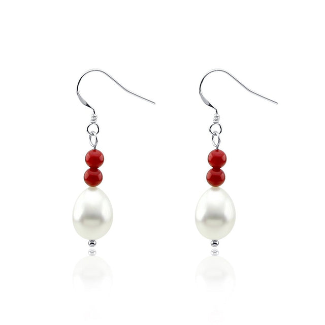 Red Coral & 10–11mm Freshwater Pearl Drop Earring