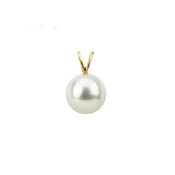 14k Yellow Gold 9-10mm High Luster White Round Freshwater Cultured Pearl Pendant only, AAA Quality