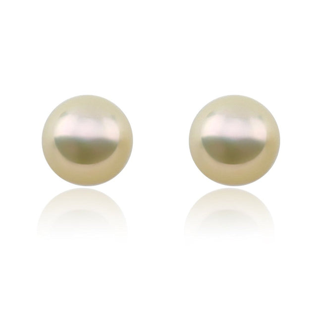 14K White Gold 12–13mm Light Golden Freshwater Cultured Pearl Stud Earrings