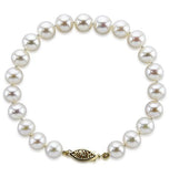 14K Yellow Gold 6.5-7.0mm White Freshwater Cultured Pearl Bracelet 8.0" Length - AAA Quality