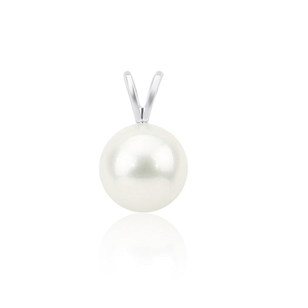 14k White Gold 11.0-12.0mm High Luster White Round Freshwater Cultured Pearl Pendant only, AAA Quality