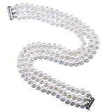 3-row Bridal Wedding 6.5-7.5mm White Freshwater Cultured Pearl Necklace 17/17.5/18.5"