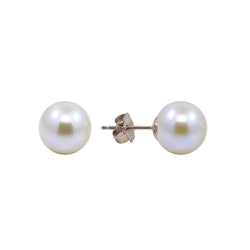 14k White Gold 8.5-9.0mm Perfect Round White Cultured Freshwater Pearl High Luster Stud Earring