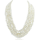 16-22 inch-7-8 mm 5 row White Freshwater Cultured Pearl necklace with mother-of-pearl base metal clasp