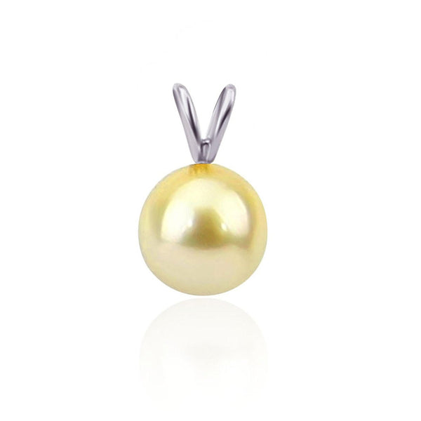 14K White Gold 9-10mm AAA Quality Light Golden South Sea Cultured Pearl Pendant, Pendant Only