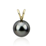 14K Yellow Gold 9.0-10.0mm AAA Quality Elegant Dark Grey Tahitian Cultured Pearl Pendant, Pendant Only