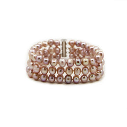 3-Row Lavender A Grade 6.5-7.5mm Freshwater Cultured Pearl Bracelet, 7.5"