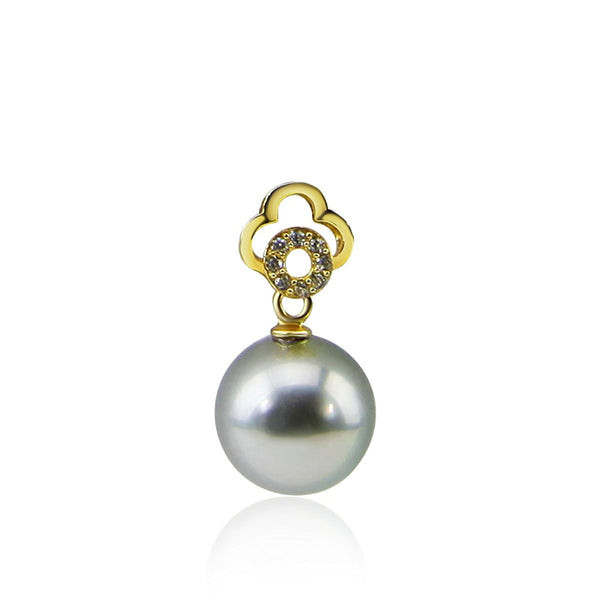 9.0-10.0 mm Elegant Light Grey Tahitian Cultured Pearl Yellow-gold-flashed-silver Pendant, Pendant Only
