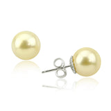 14K White Gold 9-10mm Light Golden South Sea Cultured Pearl Stud Earrings - AAA Quality