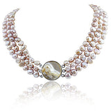 17.5-20inch, 7-13 mm, 3 row Lavender Freshwater Cultured Pearl necklace, mother-of-pearl base metal clasp