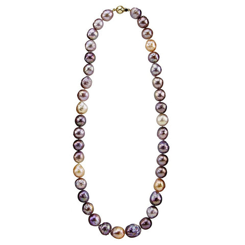 14K Yellow Gold 10.0-13.0mm Multi-color Edison Freshwater Cultured Pearl Necklace 20 Inches
