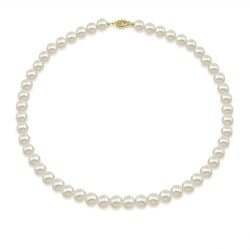 14k Yellow Gold 6.0-6.5mm White with Ivory Akoya Cultured Pearl High Luster Necklace 18", AAA Quality.