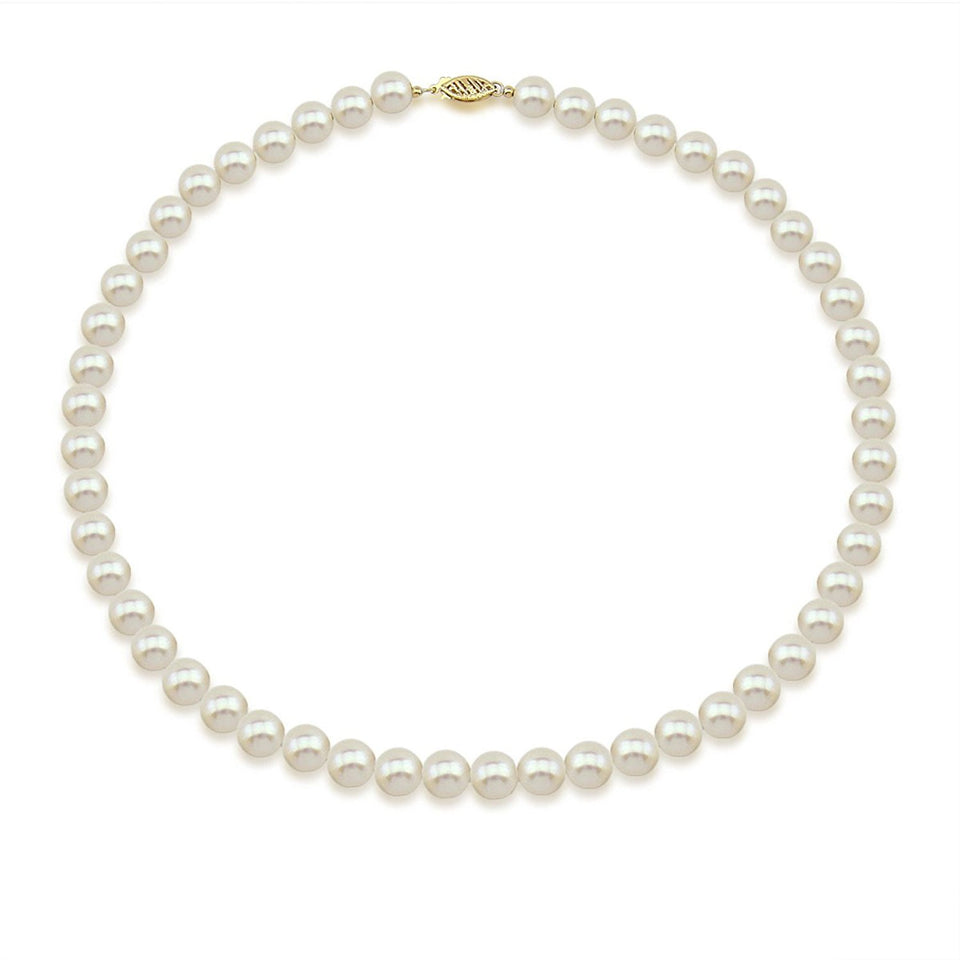 14K Gold 7.5–8mm White Freshwater Pearl Necklace, 18"