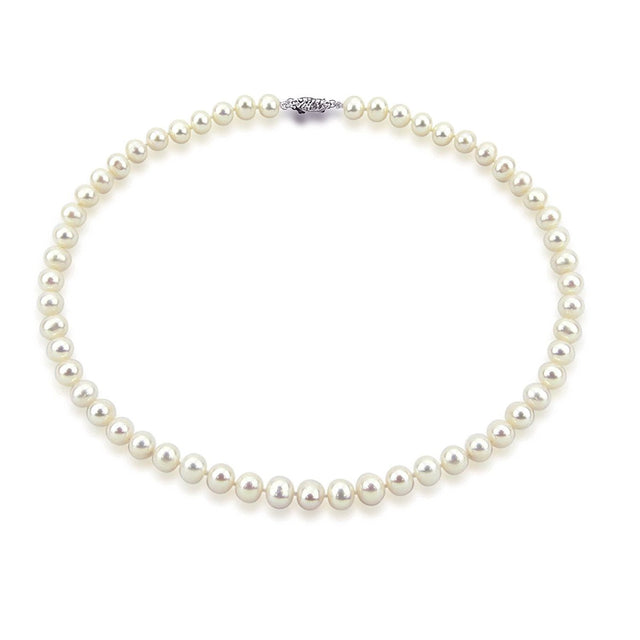 14K White Gold 7.5–8mm White Freshwater Cultured Pearl Necklace, 20"