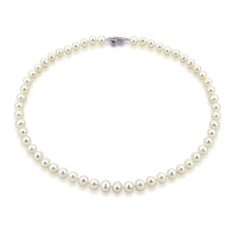 14K White Gold 7.5-8.0mm High Luster White Freshwater Cultured Pearl Necklace, 20 Inch