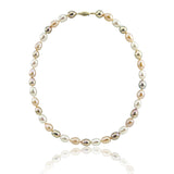 14K Yellow Gold 8.0-9.0 mm Ultra Luster Multi Color Oval Freshwater Cultured Pearl necklace 20"