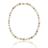 14K Yellow Gold 8.0-9.0 mm Ultra Luster Multi Color Oval Freshwater Cultured Pearl necklace 18"