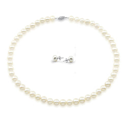 14k White Gold 8-9mm White Freshwater Cultured Pearl Necklace 18" Length and Earring Set