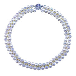 2 Rows 8-9mm White High Luster Freshwater Cultured Pearl Necklace 17"-18" with base-metal-clasp