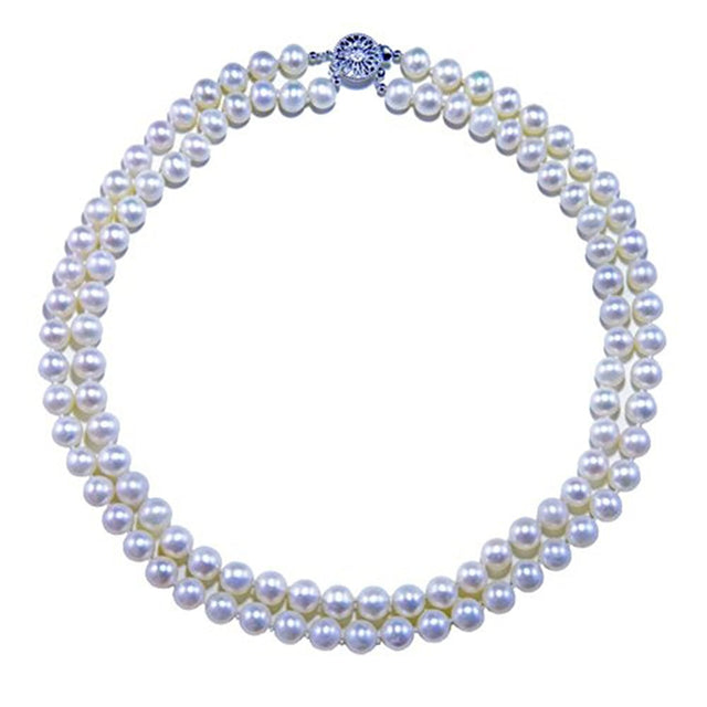 2-Row 8–9mm White Freshwater Pearl Necklace, 17–18"
