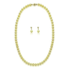 14k Yellow Gold 6.0-6.5mm Golden Akoya Cultured Pearl High Luster Necklace 18",Earring Sets, AAA Quality.