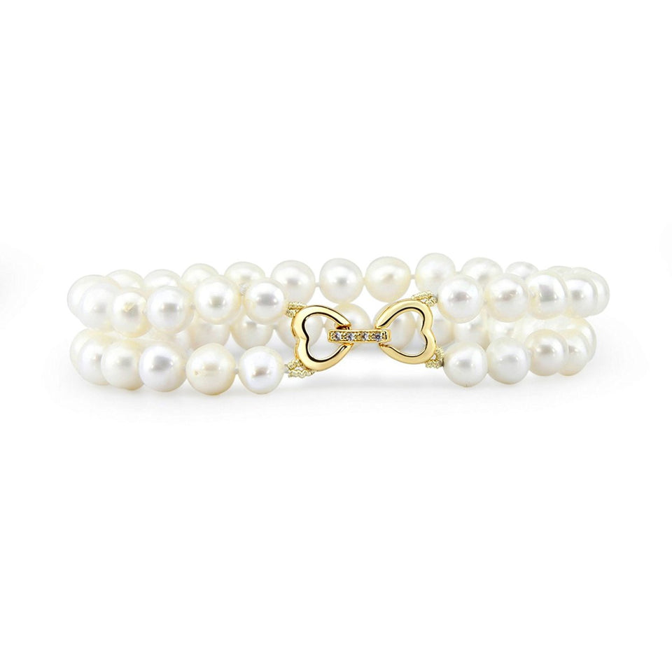 2-Row 6–7mm White Freshwater Cultured Pearl Bracelet, 7.5"