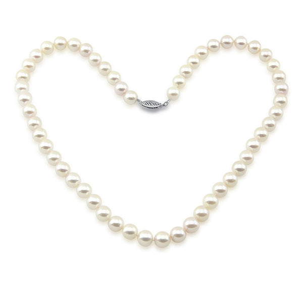 14k White Gold 7.0-7.5 mm White Saltwater Akoya Cultured High Luster Necklace 18", AAA Quality.
