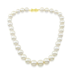 14K Yellow Gold 11-15mm White Freshwater Cultured Pearl Necklace 17.5 Inches Queen Style