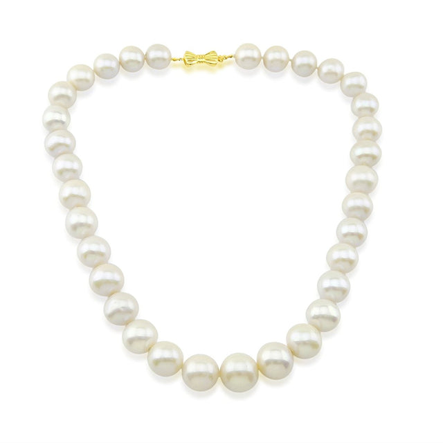 14K Yellow Gold 11–15mm White Freshwater Cultured Pearl Necklace, 17.5", Queen Style