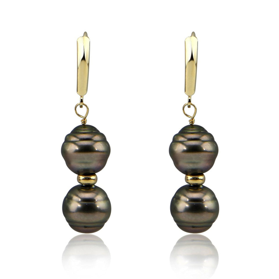 14K Gold 10–11mm Baroque Tahitian Pearl Lever-Back Earrings