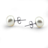 Sterling Silver White Freshwater Cultured Pearl Button Stud Earrings (6-7 mm)