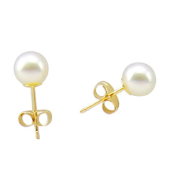 14K Yellow Gold Baby size 5.0-5.5mm White Freshwater Cultured Pearl Stud Earrings AAA Quality