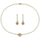 14k Yellow Gold 12-13mm Pink, 4-5mm White Baroque Freshwater Cultured Pearl Necklace 18" and earring sets