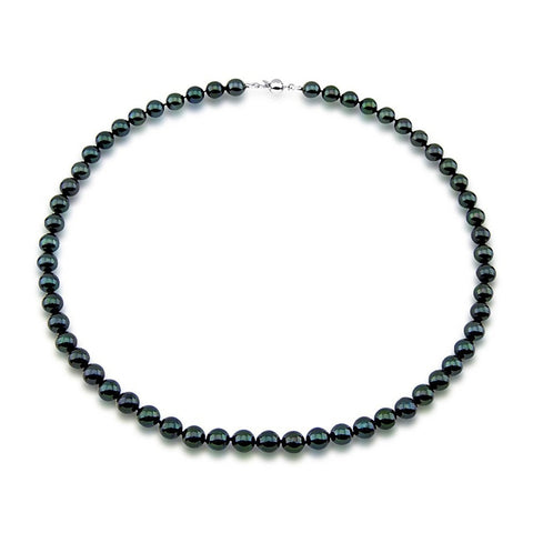 7.0-7.5mm Black Saltwater Akoya Cultured Pearl High Luster Necklace 18" with sterling silver clasp