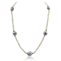 14k Yellow Gold 11-13 mm and 4-5 mm Baroque Lavender and White Freshwater Cultured Pearl Necklace, 20"