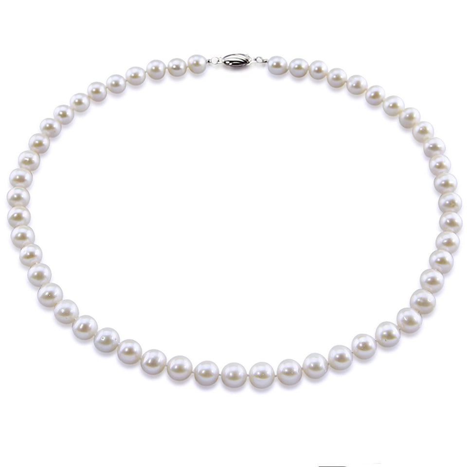 Sterling Silver 8–9mm White Freshwater Cultured Pearl Necklace, 18"