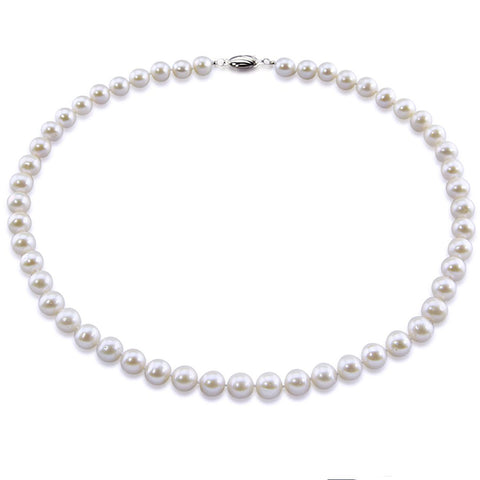 Sterling Silver 8.0-9.0 mm AA White Freshwater Cultured Pearl necklace 18 Inches