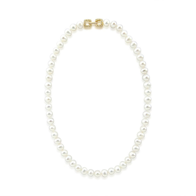 7–8mm White Freshwater Cultured Pearl Necklace, 17", with Yellow-Gold-Tone Base Metal Clasp
