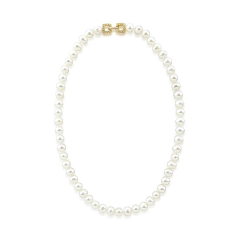 7.0-8.0mm High Luster White Freshwater Cultured Pearl necklace20" with Yellow-Gold-Tone Base Metal Clasp