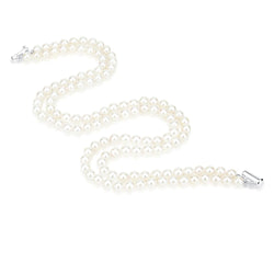 Sterling Silver 2 Row 6.0-6.5mm White Round Akoya Cultured Pearl High Luster Necklace 17"-18"