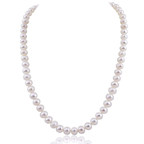 White Freshwater Cultured Pearl Necklace A quality (6.5-7.0 mm) 20" with base metal Clasp