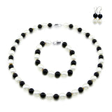 Classic 9-10mm White Freshwater Cultured Pearl & Black Onyx Necklace 18", Bracelet 7.5" and Earring Sets