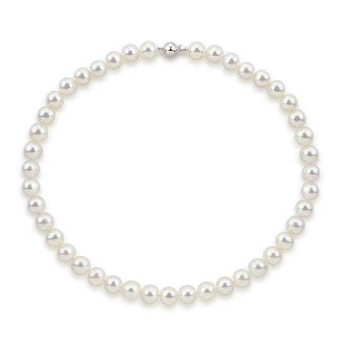 14k White Gold 9.5-10.5 mm Freshwater Cultured Pearl High Luster Necklace 18", AAA Quality.