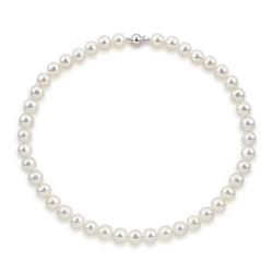 14k White Gold 9.5-10.5 mm Freshwater Cultured Pearl High Luster Necklace 20", AAA Quality.